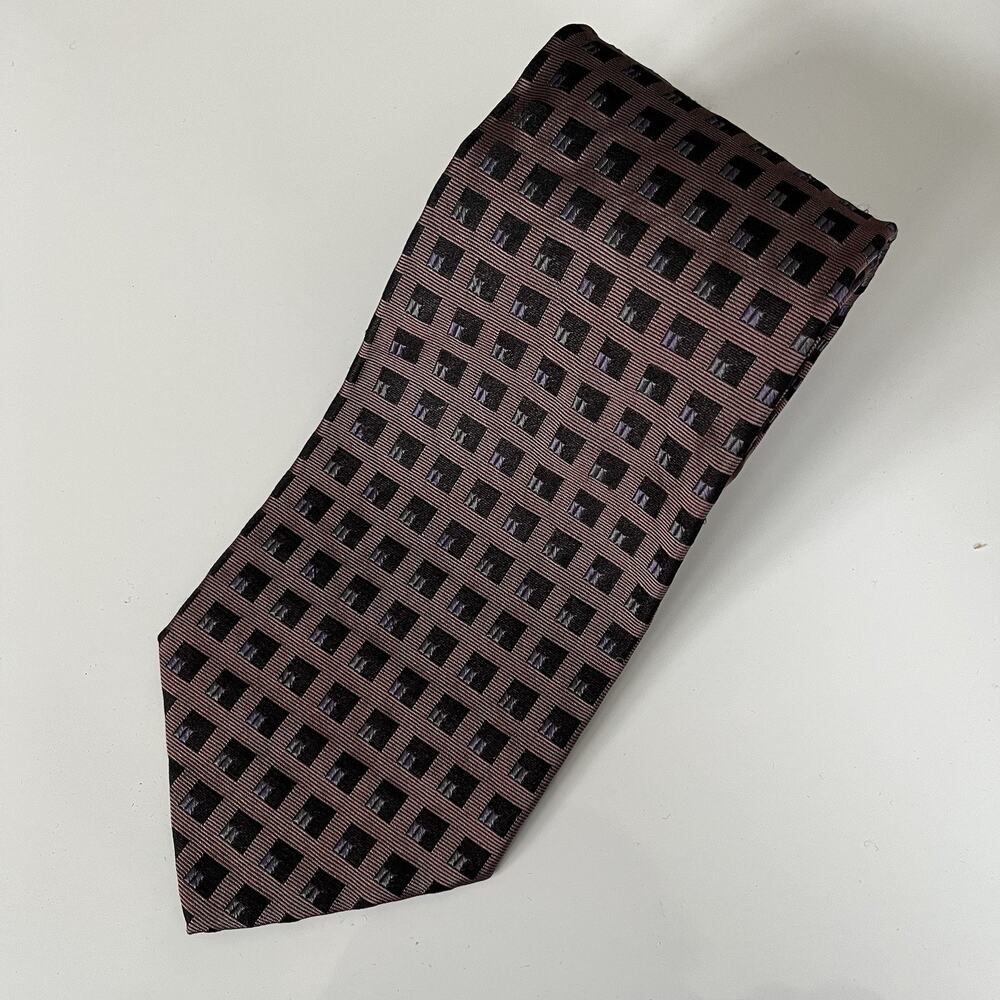 JZ RICHARDS Men's 100% Silk XL Necktie USA Designer Geometric Mauve/Black/Multi